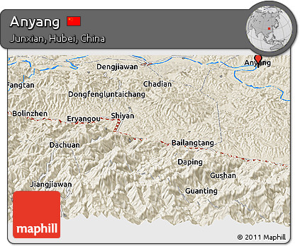 Shaded Relief Panoramic Map of Anyang