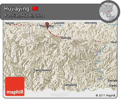 Shaded Relief Panoramic Map of Hujiaying