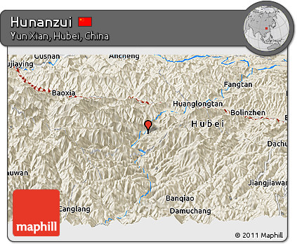 Shaded Relief Panoramic Map of Hunanzui