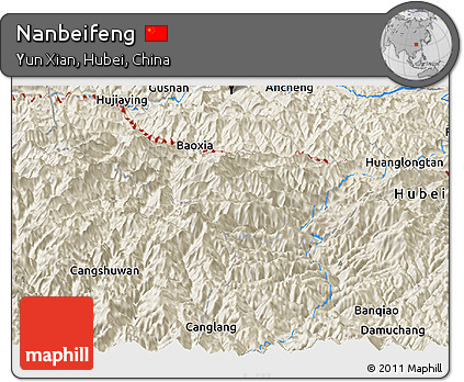 Shaded Relief Panoramic Map of Nanbeifeng