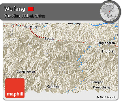 Shaded Relief Panoramic Map of Wufeng