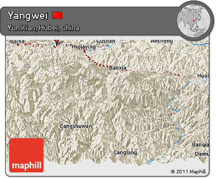 Shaded Relief Panoramic Map of Yangwei