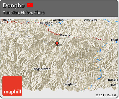 Shaded Relief Panoramic Map of Donghe