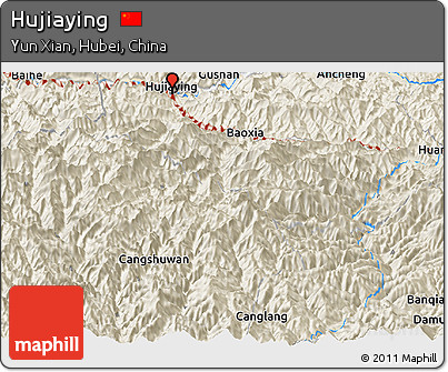 Shaded Relief Panoramic Map of Hujiaying