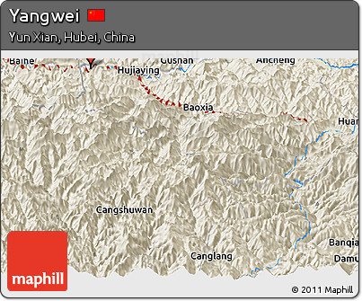 Shaded Relief Panoramic Map of Yangwei