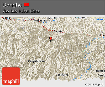 Shaded Relief Panoramic Map of Donghe