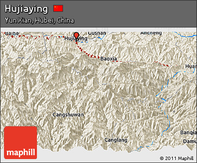 Shaded Relief Panoramic Map of Hujiaying