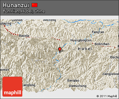 Shaded Relief Panoramic Map of Hunanzui