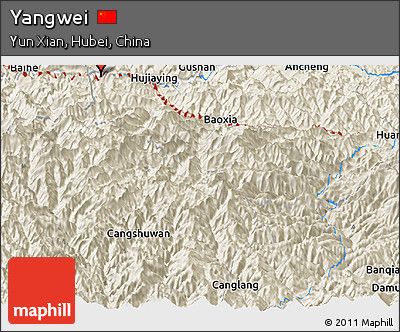 Shaded Relief Panoramic Map of Yangwei