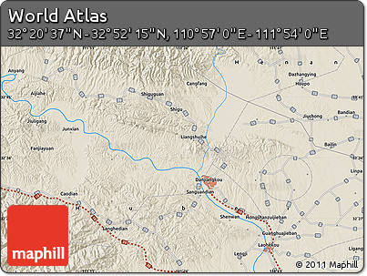 Shaded Relief Map of the Area around 32° 36' 26" N, 111° 25' 30" E