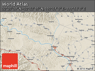 Shaded Relief Map of the Area around 32° 36' 26" N, 111° 25' 30" E