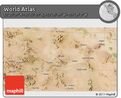 Satellite 3D Map of the Area around 32° 36' 26" N, 112° 7' 30" W