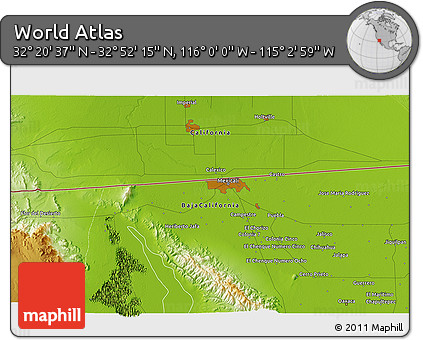 Physical 3D Map of the Area around 32° 36' 26" N, 115° 31' 30" W