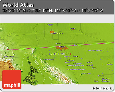 Physical 3D Map of the Area around 32° 36' 26" N, 115° 31' 30" W
