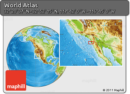 Physical Location Map of the Area around 32° 36' 26" N, 117° 13' 29" W