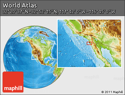 Physical Location Map of the Area around 32° 36' 26" N, 117° 13' 29" W