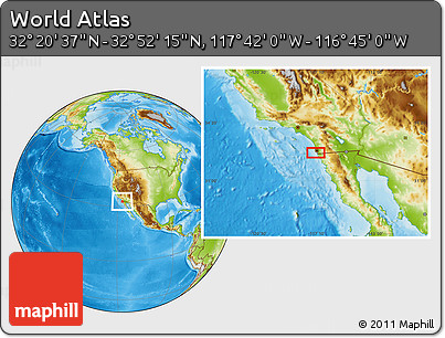 Physical Location Map of the Area around 32° 36' 26" N, 117° 13' 29" W