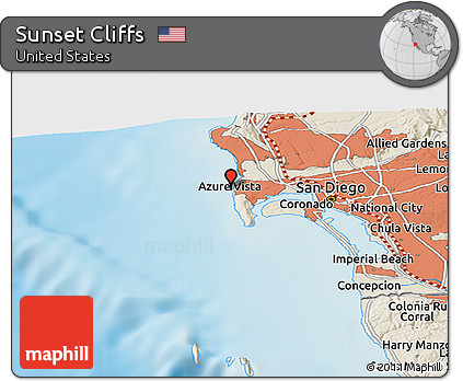 Shaded Relief Panoramic Map of Sunset Cliffs