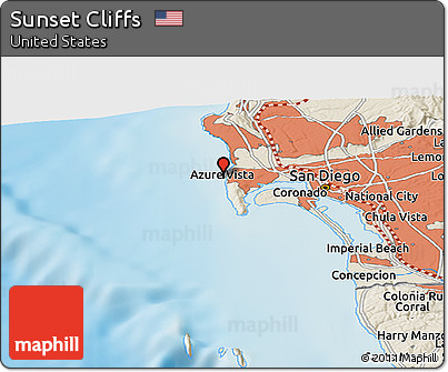 Shaded Relief Panoramic Map of Sunset Cliffs