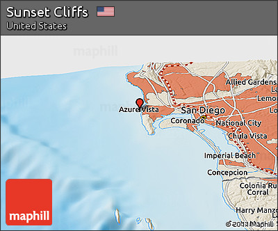 Shaded Relief Panoramic Map of Sunset Cliffs