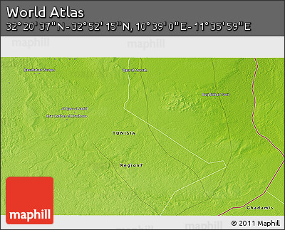 Physical 3D Map of the Area around 32° 36' 26" N, 11° 7' 30" E