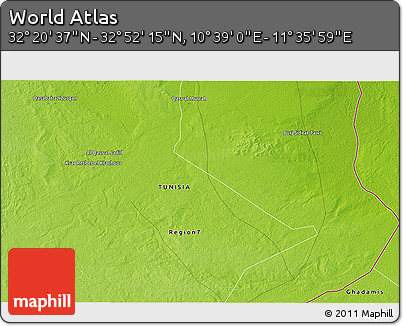 Physical 3D Map of the Area around 32° 36' 26" N, 11° 7' 30" E