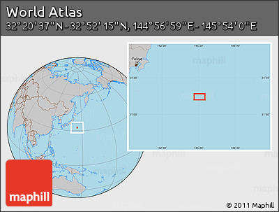 Gray Location Map of the Area around 32° 36' 26" N, 145° 25' 30" E