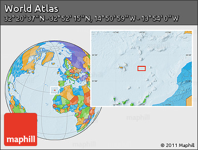 Political Location Map of the Area around 32° 36' 26" N, 14° 22' 30" W