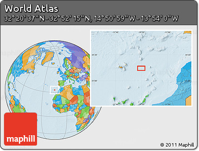 Political Location Map of the Area around 32° 36' 26" N, 14° 22' 30" W
