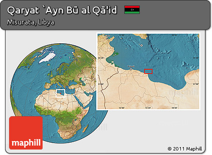 Satellite Location Map of Qaryat `Ayn Bū Al Qā'id