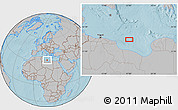 Gray Location Map of the area around 32° 36' 26" N, 17° 4' 30" E, hill shading