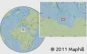 Savanna Style Location Map of the area around 32° 36' 26" N, 17° 4' 30" E, hill shading