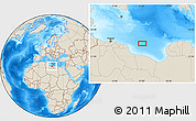 Shaded Relief Location Map of the area around 32° 36' 26" N, 17° 4' 30" E