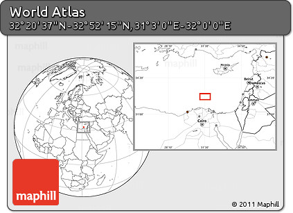 Blank Location Map of the Area around 32° 36' 26" N, 31° 31' 29" E