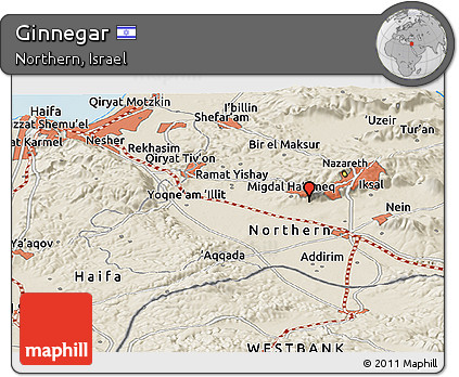 Shaded Relief Panoramic Map of Ginnegar