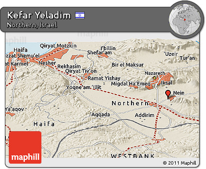 Shaded Relief Panoramic Map of Kefar Yeladim