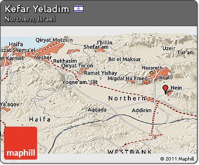 Shaded Relief Panoramic Map of Kefar Yeladim
