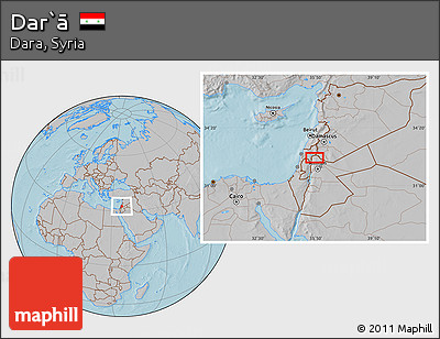 Gray Location Map of Dar`ā, hill shading