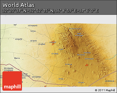 Physical 3D Map of the Area around 32° 36' 26" N, 36° 37' 30" E