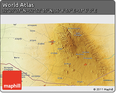 Physical 3D Map of the Area around 32° 36' 26" N, 36° 37' 30" E