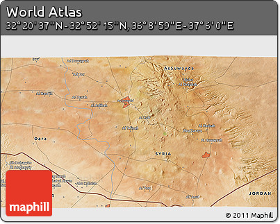 Satellite 3D Map of the Area around 32° 36' 26" N, 36° 37' 30" E