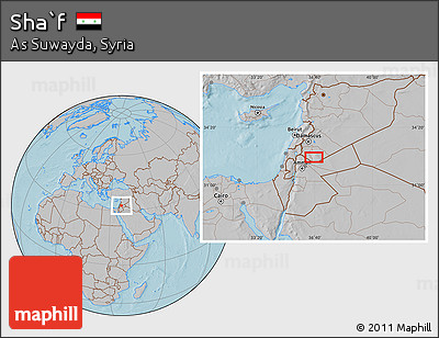 Gray Location Map of Sha`f, hill shading