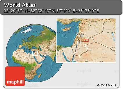 Satellite Location Map of the Area around 32° 36' 26" N, 37° 28' 30" E