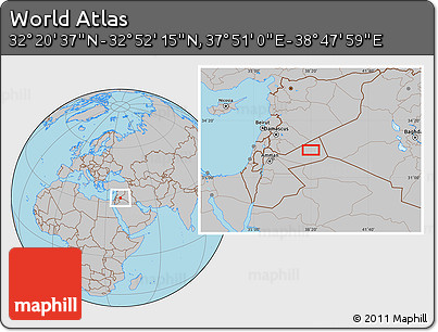 Gray Location Map of the Area around 32° 36' 26" N, 38° 19' 30" E