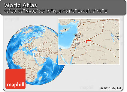 Shaded Relief Location Map of the Area around 32° 36' 26" N, 38° 19' 30" E