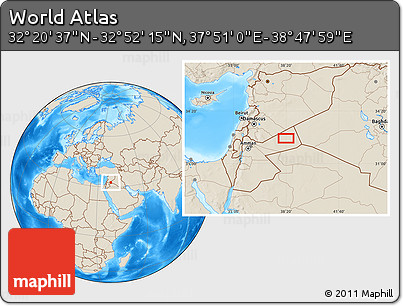 Shaded Relief Location Map of the Area around 32° 36' 26" N, 38° 19' 30" E