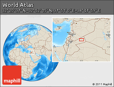 Shaded Relief Location Map of the Area around 32° 36' 26" N, 38° 19' 30" E
