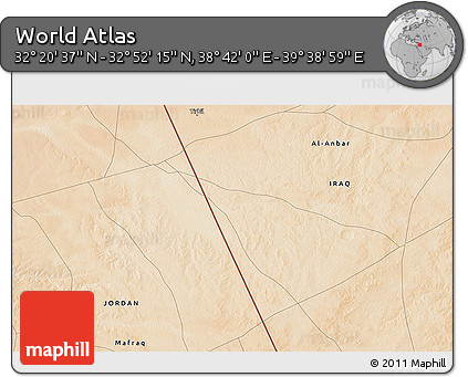 Satellite 3D Map of the Area around 32° 36' 26" N, 39° 10' 29" E
