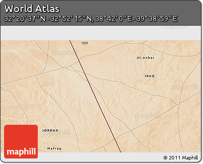 Satellite 3D Map of the Area around 32° 36' 26" N, 39° 10' 29" E