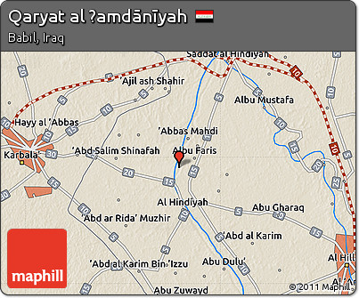 Shaded Relief Map of Qaryat Al Ḩamdānīyah